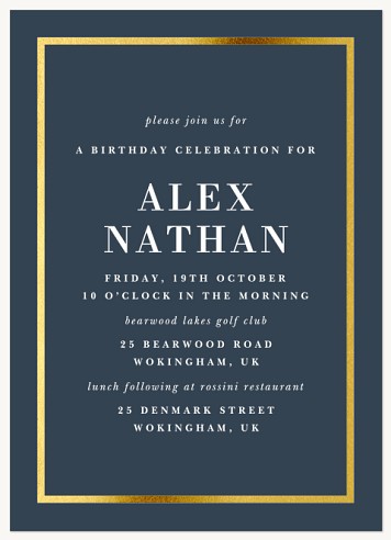 Gilded Border Adult Birthday Party Invitations