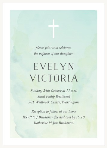 Tranquil Watercolour Boy Baptism/Christening Invitations