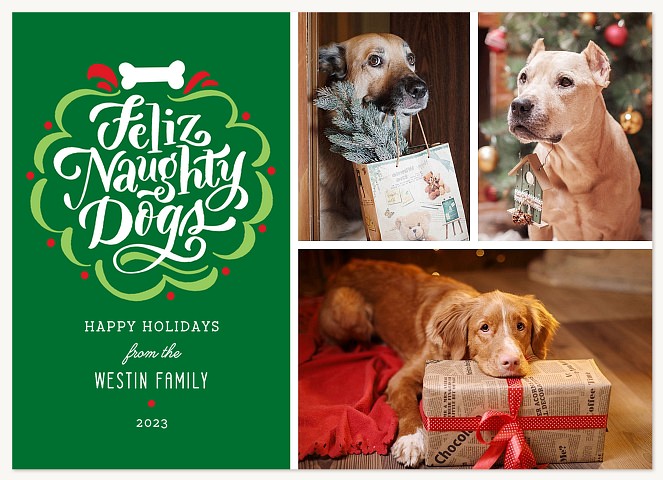 Feliz Naughty Dogs Personalized Holiday Cards