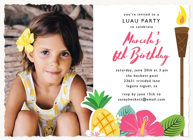 Tiki Torch Kids Birthday Invitations