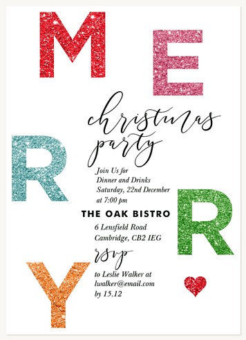 Colorful Glitter Holiday Party Invitations