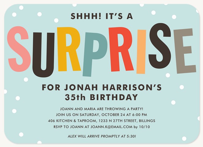Colorful Surprise Adult Birthday Party Invitations