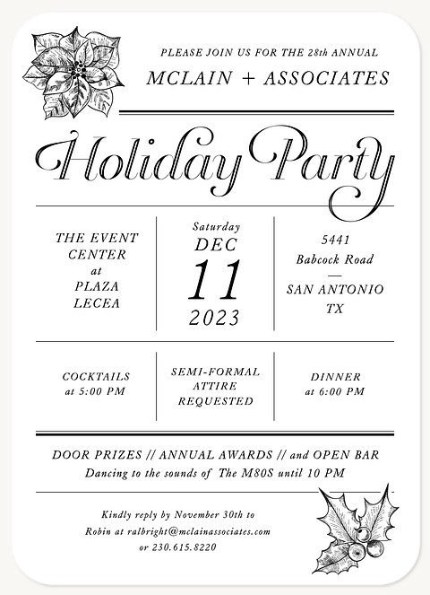 Classic Elegance Holiday Party Invitations