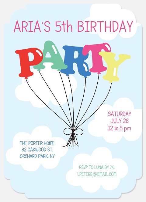 Sky Balloons Kids' Birthday Invitations