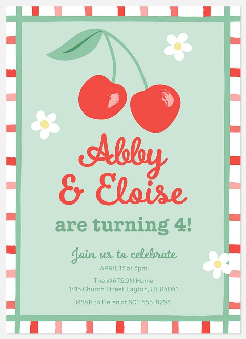 Twin Cherries Kids' Birthday Invitations