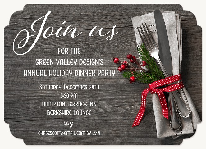 Rustic Cutlery Holiday Party Invitations