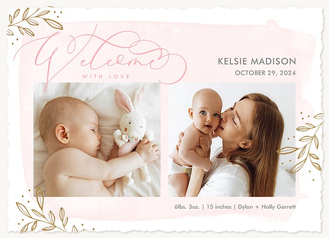 Watercolor Blush Baby Announcements