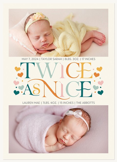 Twice As Nice Twin Birth Announcements