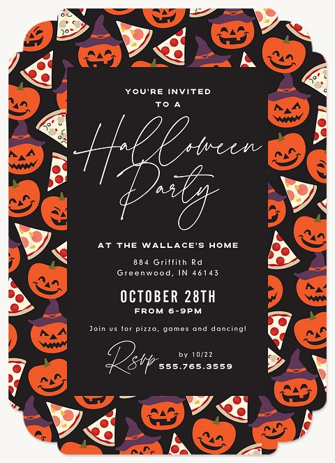 Pumpkins & Pizzas Halloween Party Invitations