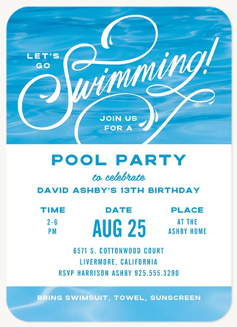 Poolside Party Teen Birthday Invitations