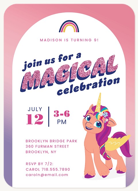 My Little Pony Magical Glitter Kids Birthday Invitations