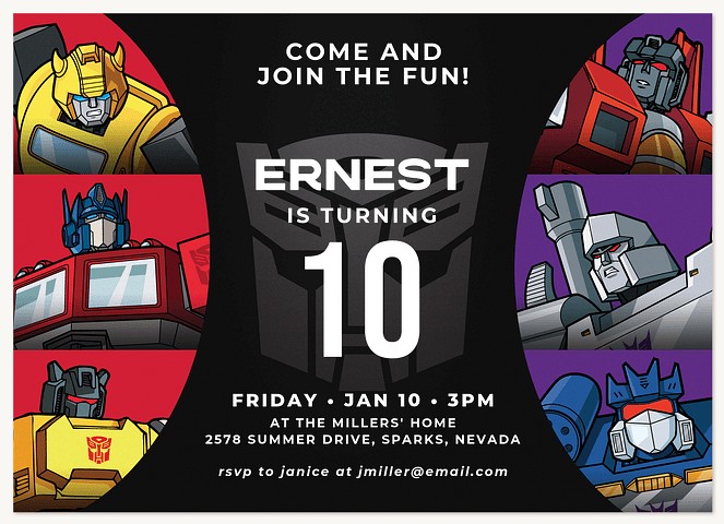 Transformers Party Bots Kids Birthday Invitations
