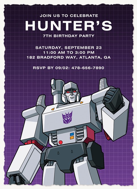 Transformers Mega Party Kids Birthday Invitations