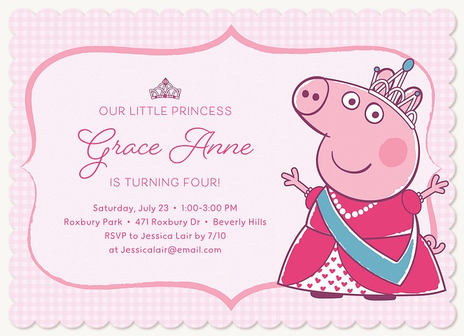 Peppa Pig Princess Party Kids Birthday Invitations