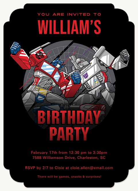 Transformers Epic Event Kids Birthday Invitations