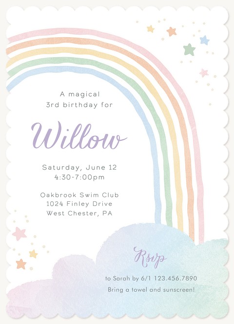 Watercolor Rainbow Kids Birthday Invitations