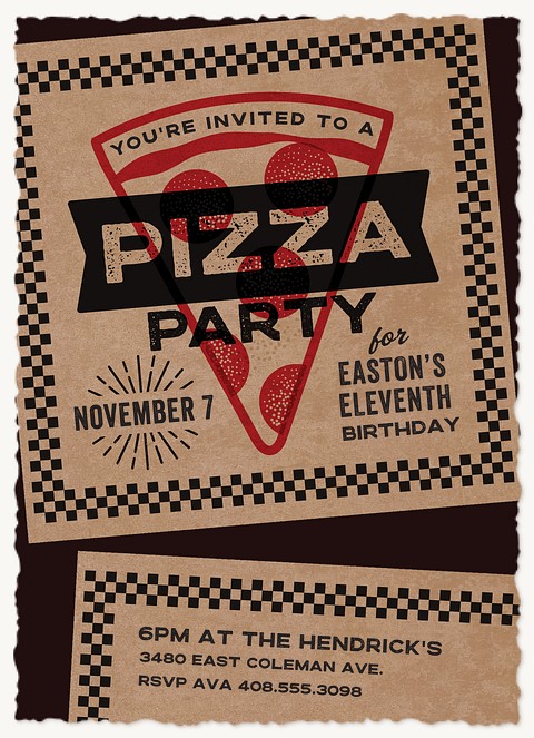 Pizza Party Kids Birthday Invitations