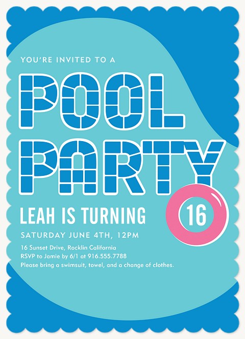 Pool Tiles Teen Birthday Invitations