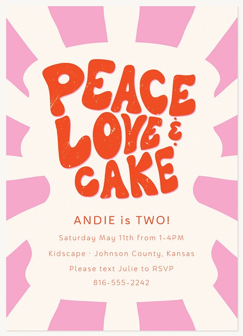 Peace, Love, & Cake Kids Birthday Invitations
