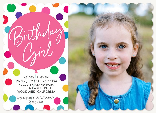 Big Balloon Girl Kids Birthday Invitations