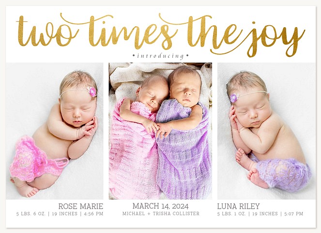 Two Times The Joy Twin Birth Announcements