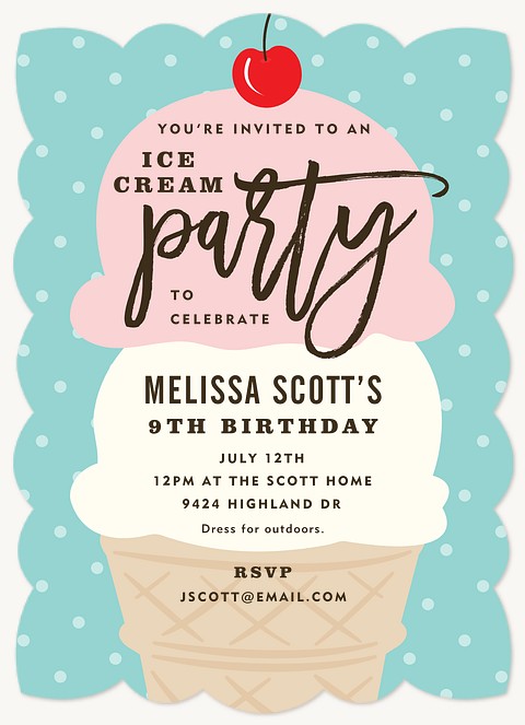 Two Scoops Girl Birthday Party Invitations