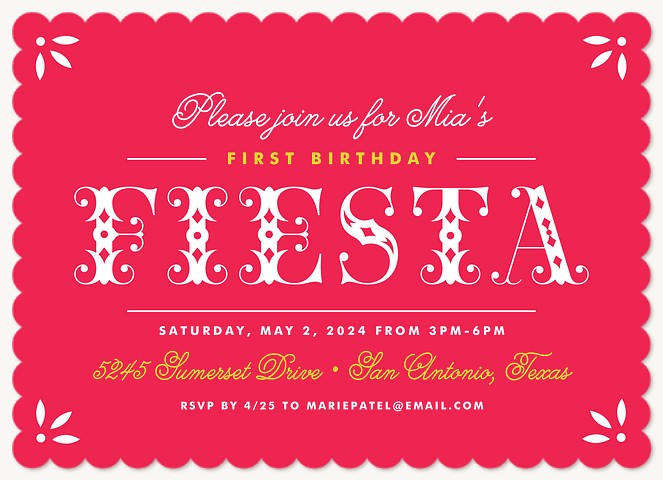 Fiesta Picado  Kids Birthday Invitations