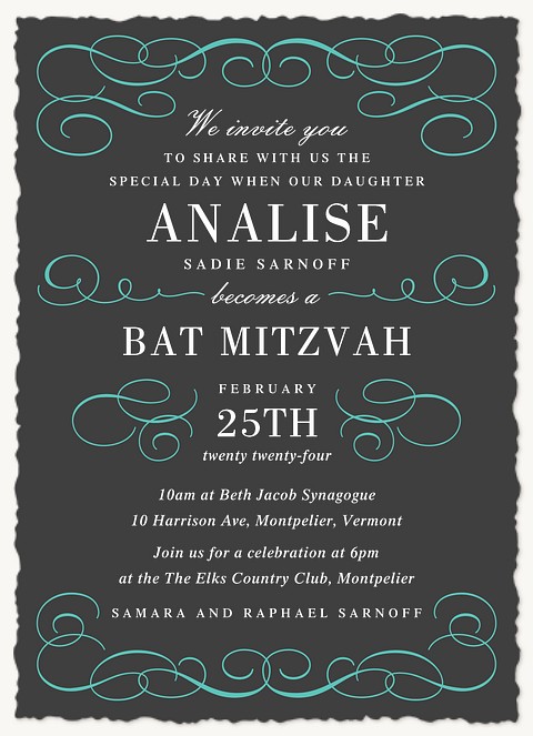 Graceful Flourish Bat Mitzvah Invitations