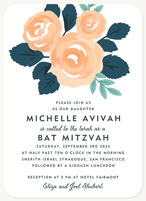 Peach Peonies Bat Mitzvah Invitations