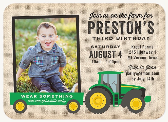 Country Tractor Boy Birthday Party Invitations