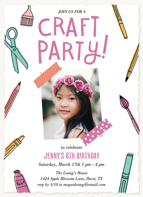 Craft Party Kids Birthday Invitations