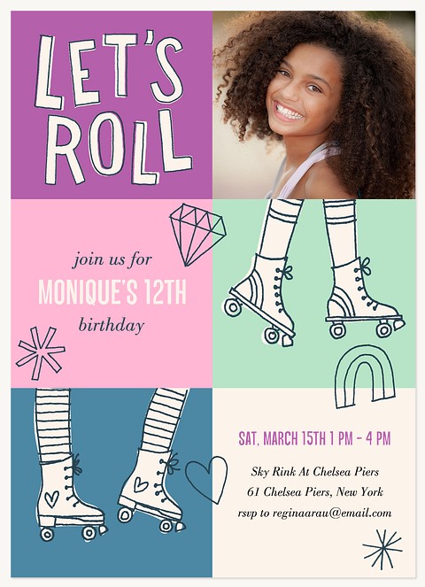 Let's Roll Girl Birthday Party Invitations