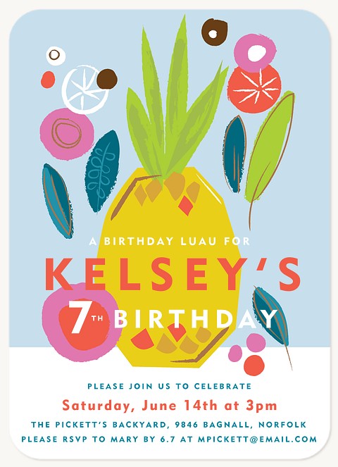 Pineapple Tropics Kids Birthday Invitations