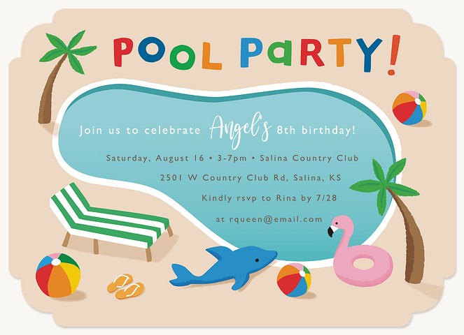 Birthday Pool Party Kids Birthday Invitations