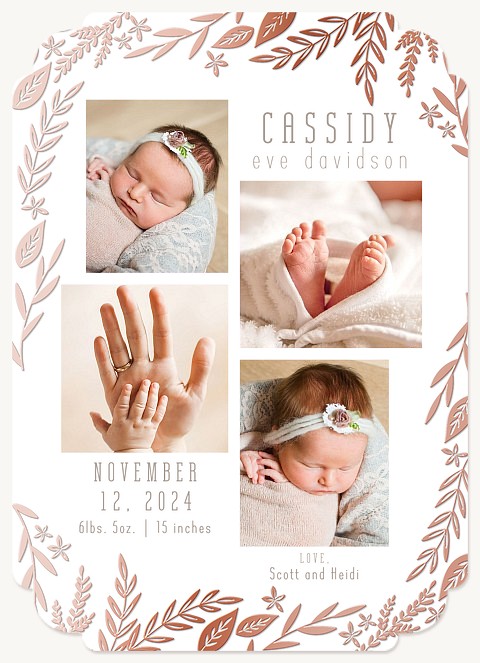 Foiled Leaves Baby Announcements
