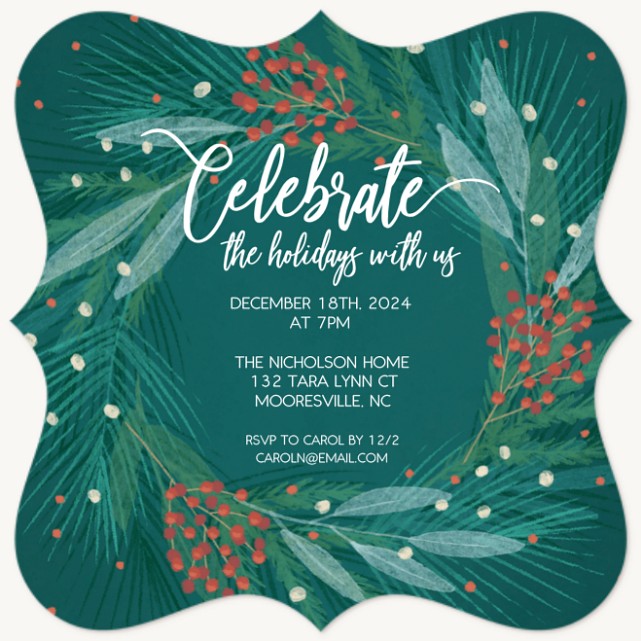 Elegant Wreath Holiday Party Invitations