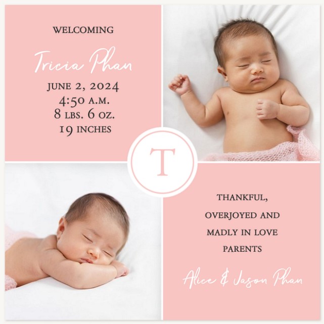 Pink Blocks Baby Announcements