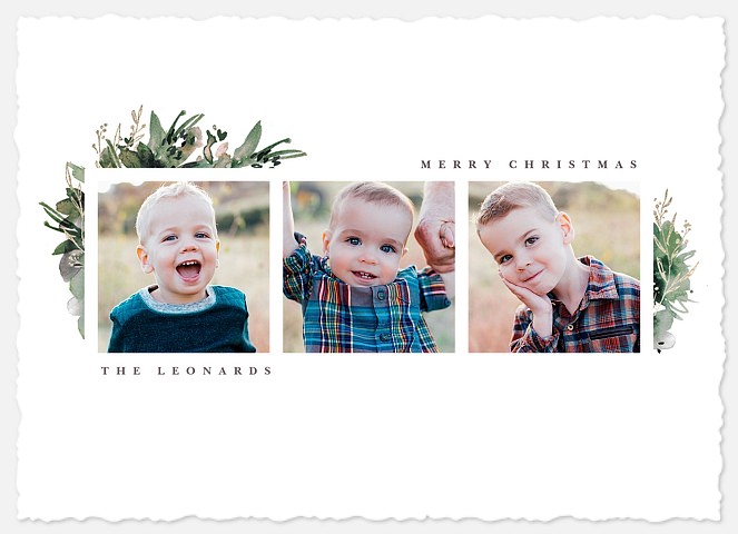 Minimalist Greenery Holiday Photo Cards