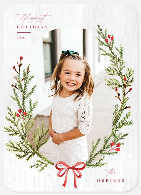 Watercolor Wreath Holiday Photo Cards