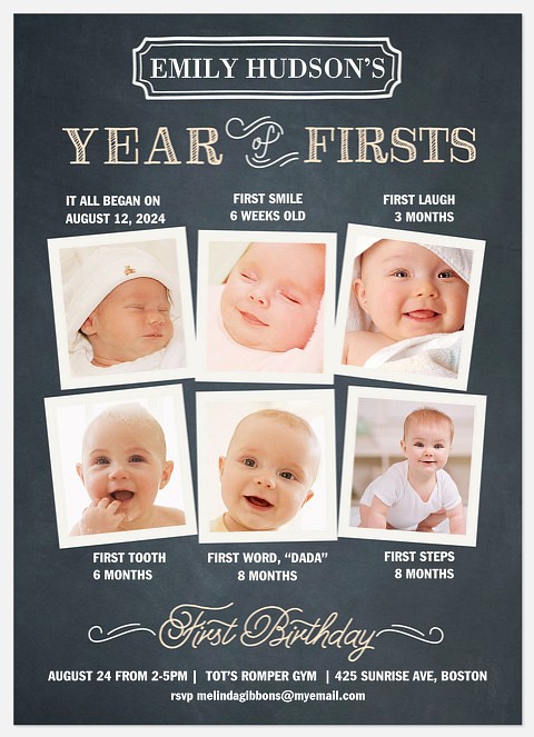 Her First Year Kids' Birthday Invitations