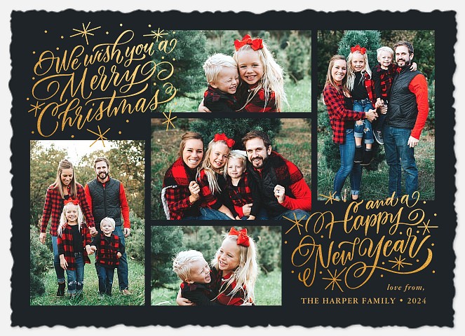 Golden Festivities Holiday Photo Cards