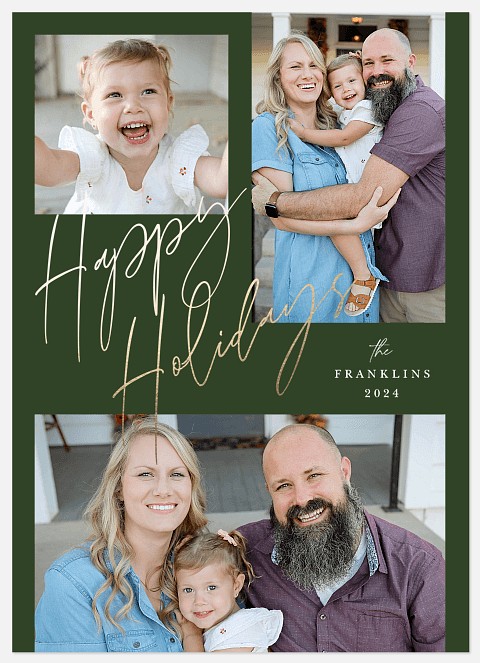 Scripted Trio Holiday Photo Cards