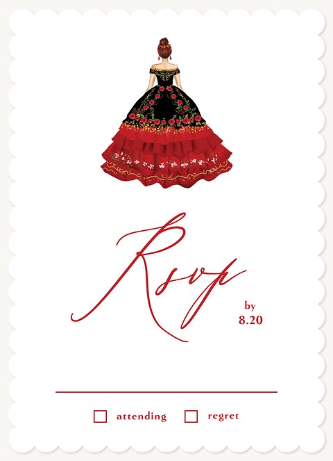 Red Floral Dress Quinceañera RSVP Cards