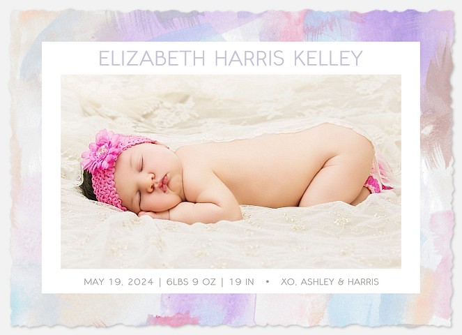 Vivid Watercolor Baby Birth Announcements