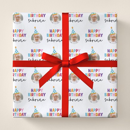Happy Birthday Hat Photo Wrapping Paper