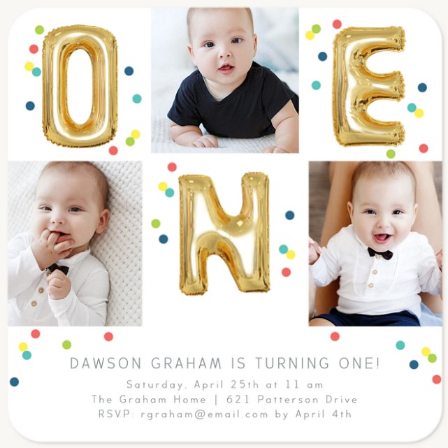  First Balloons First Birthday Invitations